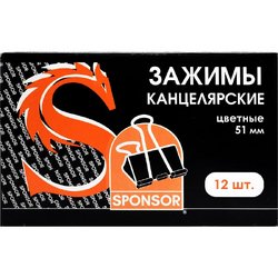 Зажимы для бумаг Sponsor 51 мм цветные (12 штук в упаковке)